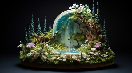 a birthday cake that resembles a mystical, enchanted forest. 