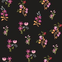Fototapeta na wymiar seamless, spaced out, floral pattern, flowers in bunches, clusters