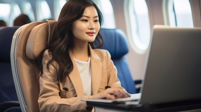 Cloud Bound Productivity Laptop Driven Passenger in Airplane Enhanced by Generative AI
