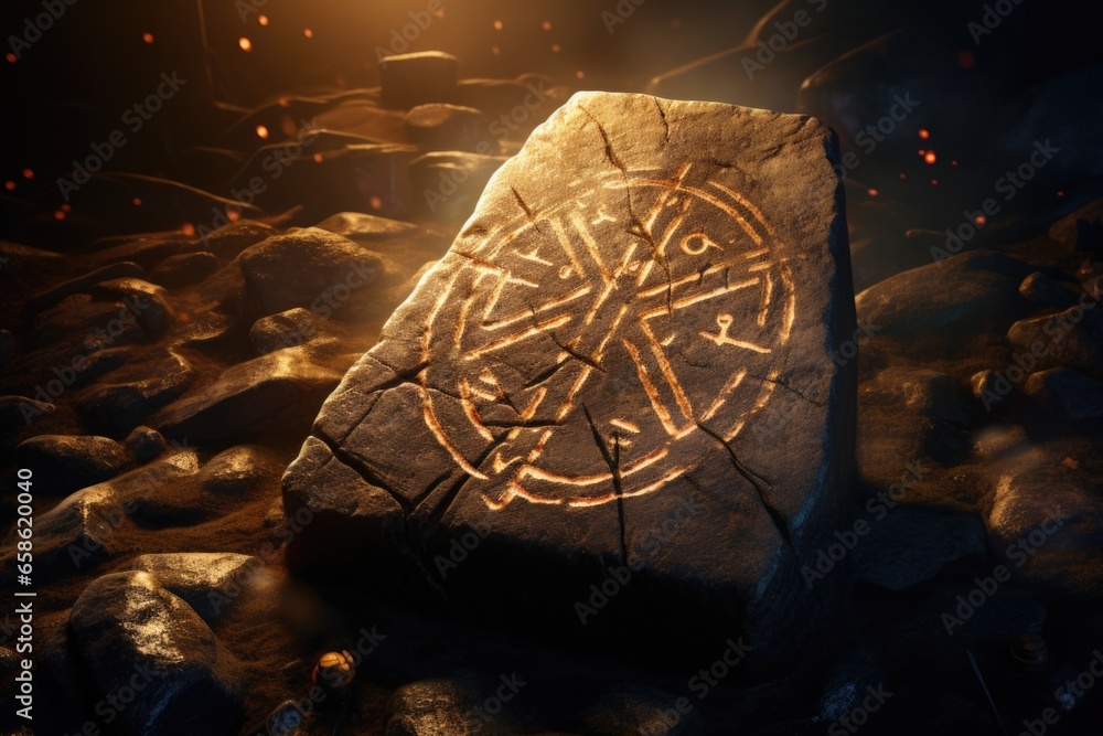 Poster a stone with a circular design on it. suitable for various graphic designs and decorative purposes.
