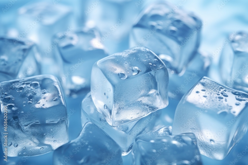 Poster A pile of ice cubes sitting on top of a table. Suitable for various uses.