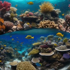 A panoramic view of a vibrant and diverse coral reef ecosystem teeming with marine life3