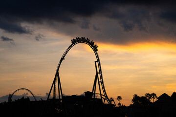A Roller coaster at Sunset Time
