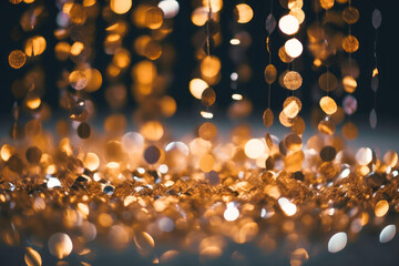 Abstract bokeh background with golden garlands.