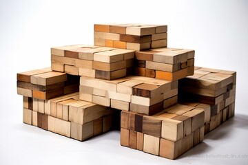 Table made of wooden boxes, placed separately, on a white background. Generative AI