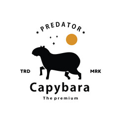 vintage retro hipster capybara logo vector outline silhouette art icon