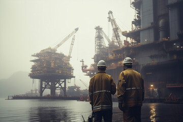 Industrial men rig oil construction gas - obrazy, fototapety, plakaty