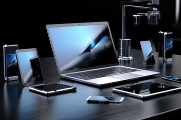 A laptop computer sitting on top of a wooden desk. Perfect for technology and workspace concepts.