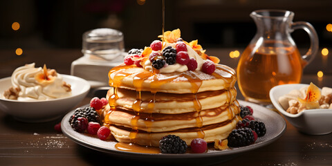 Pancakes with a dollop of maple syrup - a delightful combination in an assortment of cakes