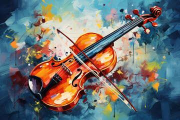 Fototapeta na wymiar Violin musical instrument with paint spots background