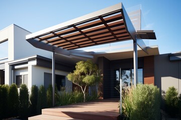 Contemporary architecture with a stylish awning. Generative AI