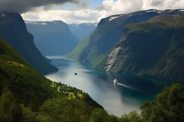 Breathtaking Norwegian fjord scenery. Generative AI