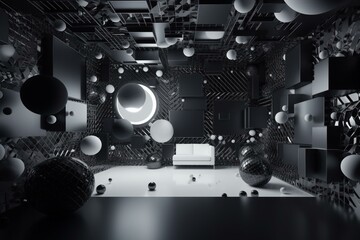 3D monochrome space design. Obscured ambiance. Generative AI