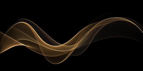 Abstract design golden flowing wave on black background