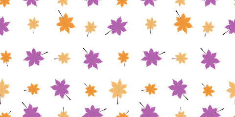 Design Autumn seamless pattern with colorful maple leaves. Season wallpaper, textile print with colored autumn foliage. Seasonal Vector illustration.
