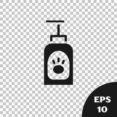 Black Pet shampoo icon isolated on transparent background. Pets care sign. Dog cleaning symbol. Vector