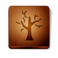 Brown Withered tree icon isolated on white background. Bare tree. Dead tree silhouette. Wooden square button. Vector