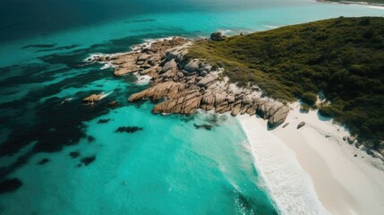 Aerial beach shot with rock formation