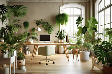 Natural Harmony: A Modern Office Space with a Green Touch
