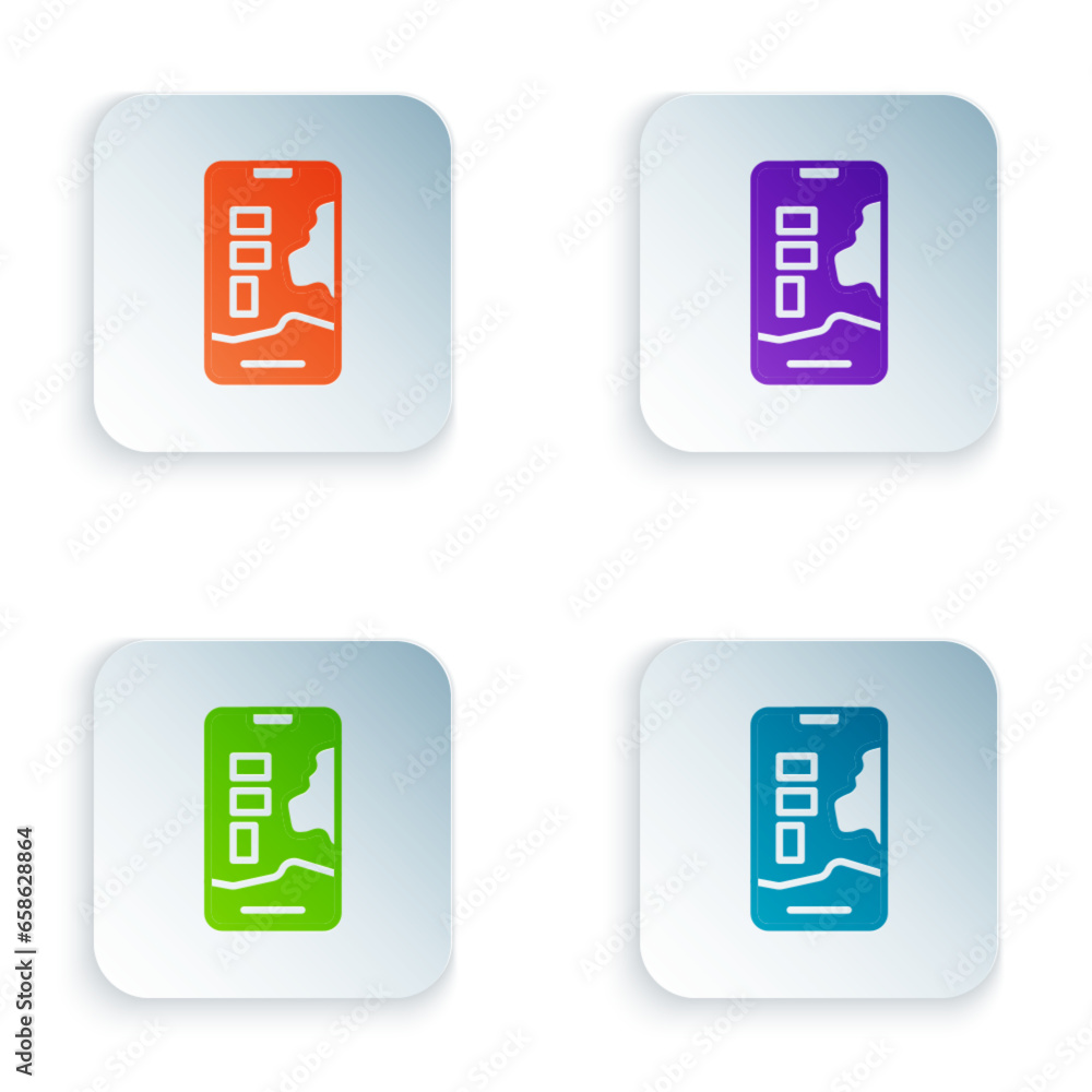 Poster color infographic of city map navigation icon isolated on white background. mobile app interface con