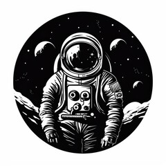 Astronaut logo, black and white, AI generated Image