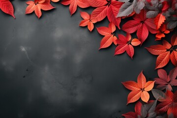 Autumn background with leaves on gray background. Top view