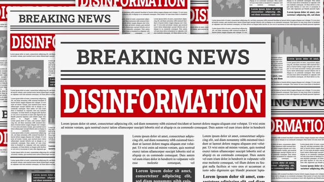 disinformation newspaper animation - spinning into view newspaper with message.