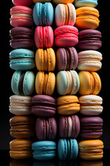 A Symphony of Flavors: Colorful Macarons in a Pile,stack of macaroons,stack of macarons,colorful macaroons on a wooden table