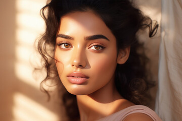 Naklejka premium beautiful indian woman with long hair style.
