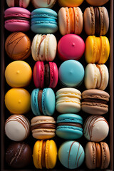 A Symphony of Flavors: Colorful Macarons in a Pile,stack of macaroons,stack of macarons,colorful macaroons on a wooden table