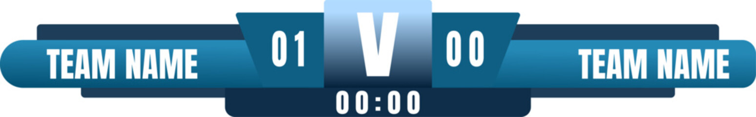 Scoreboard broadcast graphic and lower thirds template for sport soccer, football. Broadcast score banner