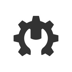 Repair service logo design template. Wrench and gear sign isolated on white background. Technical assistance symbol. Vector illustration