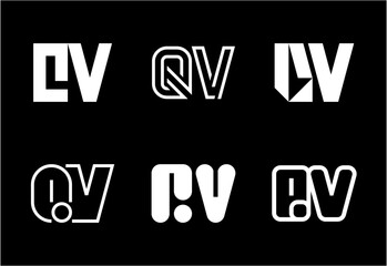 Set of letter QV logos. Abstract logos collection with letters. Geometrical abstract logos