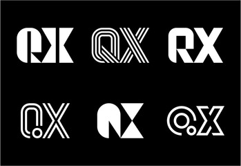Set of letter QX logos. Abstract logos collection with letters. Geometrical abstract logos