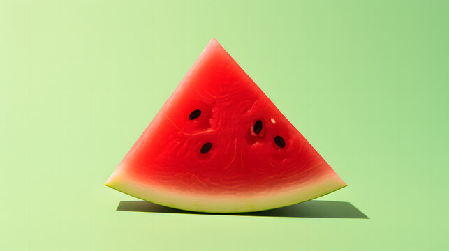 Close up of slice fresh red Watermelon fruit on a green vibrant colored background