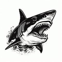 Fototapeta premium Shark logo, black and white, AI generated Image