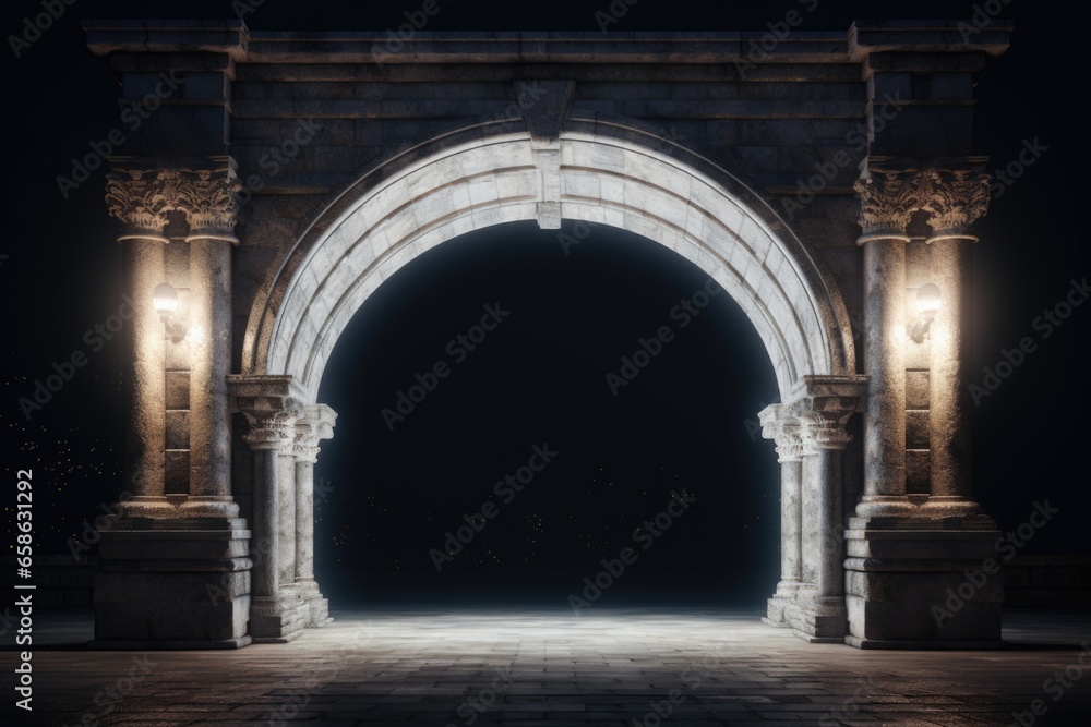 Poster An archway with a light shining at the end. This image can be used to symbolize hope, new beginnings, and the journey towards a brighter future.
