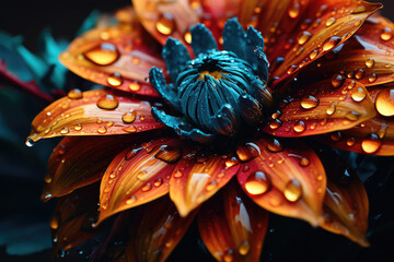 a colorful flower with water drops on it