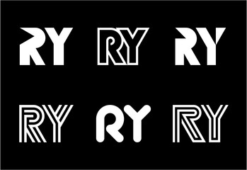 Set of letter RY logos. Abstract logos collection with letters. Geometrical abstract logos - obrazy, fototapety, plakaty