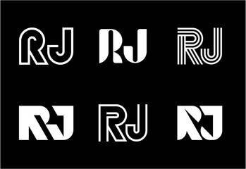 Set of letter RJ logos. Abstract logos collection with letters. Geometrical abstract logos