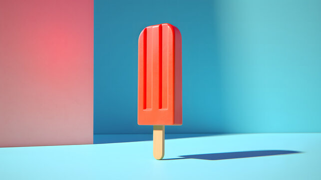 3D orange popsicle on minimalist vibrant colored background