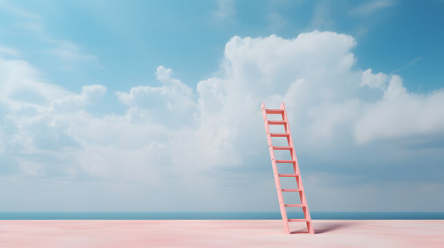 surrealism art of pink ladder to the sky with clouds