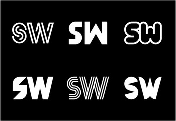 Set of letter SW logos. Abstract logos collection with letters. Geometrical abstract logos