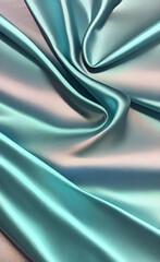 Blue and green silk satin fabric. Elegant teal color background. Liquid wave or silk soft wavy folds. Beautiful turquoise fabric background with copy space for your design.