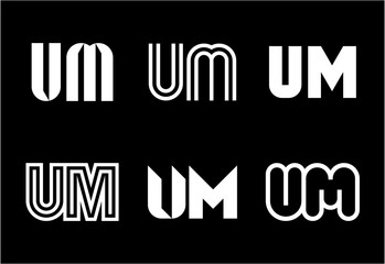 Set of letter UM logos. Abstract logos collection with letters. Geometrical abstract logos