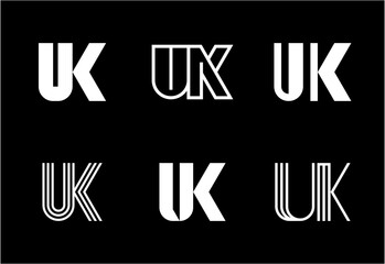 Set of letter UK logos. Abstract logos collection with letters. Geometrical abstract logos