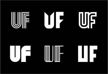 Set of letter UF logos. Abstract logos collection with letters. Geometrical abstract logos
