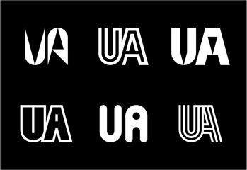 Set of letter UA logos. Abstract logos collection with letters. Geometrical abstract logos