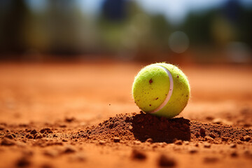 Tennis ball on clay surface