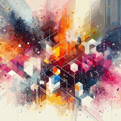 colorful background of paints and very abstract geometric shapes